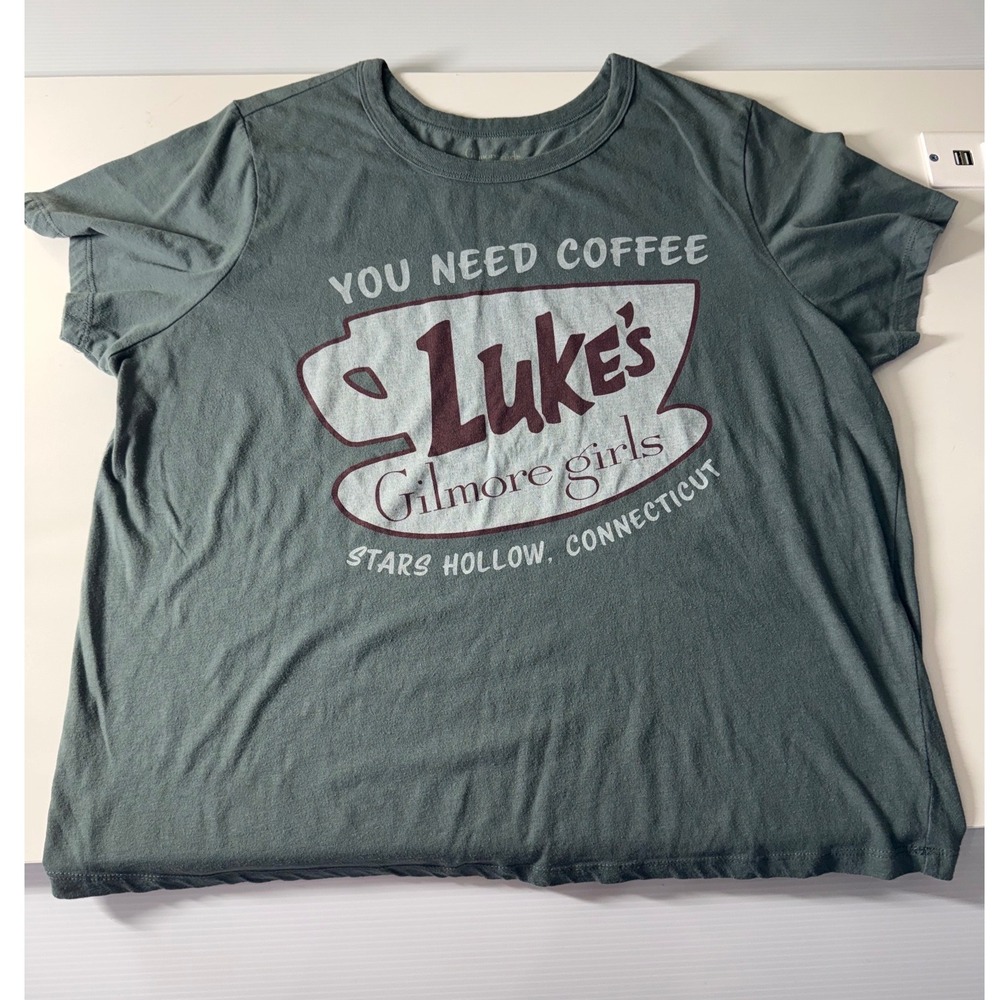 Gilmore Girls Lukes Diner You Need Coffee Graphic T-Shirt Green Grey XXL